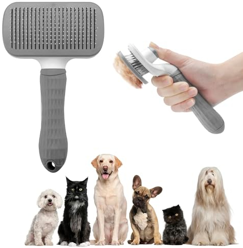 Hundebürste Katzenbürste Haustierbürste für Kurzhaar Langhaar, BRISKORE Hundehaarbürste Tierhaarbürste Selbstreinigende Fellbürste, Hunde Katzen Tierpflege Bürste Kamm zum Entfernen von Unterfell