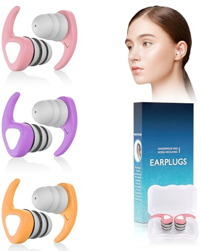 Schwimm Ohrstöpsel für Erwachsene, 3 Paar Wasserdichte Wiederverwendbare Silikon Ohrstöpsel für Schwimmer Pool Baden Duschen Surfen Kajakfahren