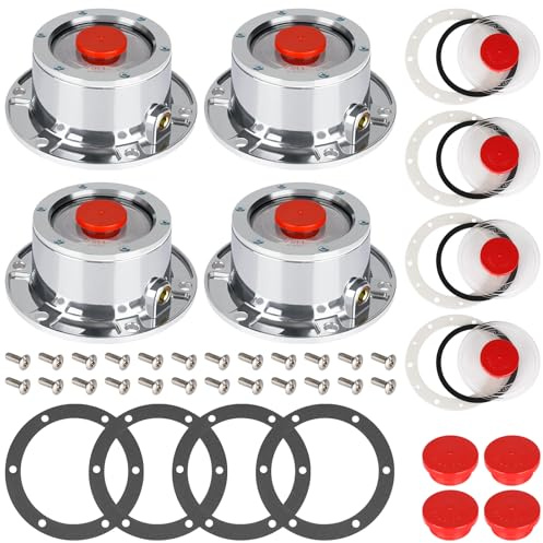 CheeMuii 4 Pack 343-4009 Trailer Hub Caps with Oil Window Cover Kit 4 Set 3434009 Aluminum Hubcaps for Trailer Axle with Extra Rubber Plugs Replace for Stemco 343-4009 359-5990