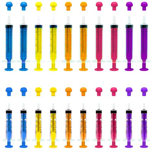 FINEASY 20 stycken plastsprutor 10 ml & 5 ml, engångssprutor med lock, plastspruta utan nål, sterila sprutor för djurfoder, vätskor, påfyllning, husdjursfoder, 5 färger
