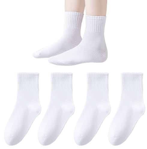 Marchare Lot de 6 paires de chaussettes sans couture pour enfants en coton avec rayures rétro, Blanc_Lot de 4, 3-5 ans