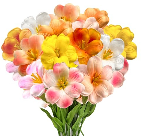 SNAIL GARDEN 16 Tulipanes Artificiales Realistas en Flor, Ramo de Flores de Látex Multicolor, Decoración Hogar, Bodas y Fiestas
