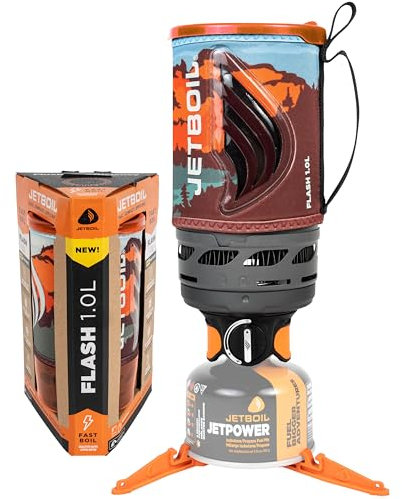 Jetboil Flash 1.0L Portable Fast Boil Stove for Camping and Backpacking with 1-Step Auto Ignition, New for 2025, Propane/Isobutane Burner with Cooking Cup, Mountainscape