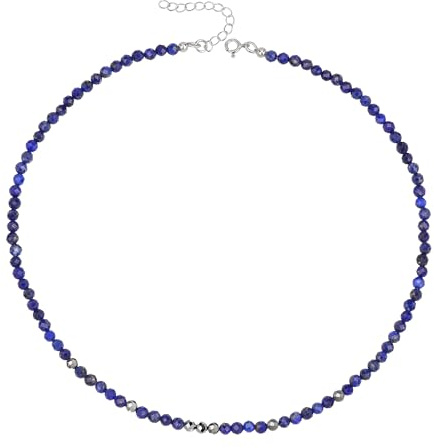 Unique Gems Colliers de pierres précieuses véritable Lapis-lazuli Choker 38cm court Chakra perles factice Ø 4mm chaîne de perles de Qualité par bijoutier