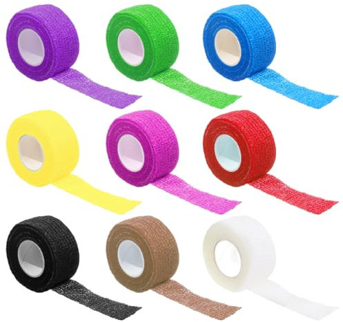 9 Rotoli Benda Elastica Autoadesiva, 2.5 cm x 4.5 m Bende Elastiche per Bendaggi, Benda Elastica Coesiva, Bende Autoadesive, Nastro Bendaggio, Bendaggio Veterinario, per Polsi, Dita, Piedi