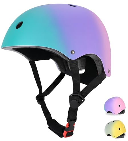 PIPIZHU Skaterhelm Fahrradhelm für Kinder, Mädchen und Jungen, Verstellbar, Belüftung Sicherheit leicht Helm für Fahrrad Skateboard Scooter Kind (Grün & Lila & Rosa, Größe S(51-54cm))
