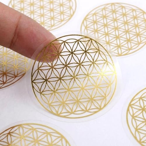 Tenare 120 Pezzi Adesivi a Forma di Fiore della Vita 5 x 5 cm Etichette Fiore della Vita Adesivi Energia Yoga con Lamina Metallica Lucida Simboli Spirituali Etichette Autoadesive per Regali, Oro