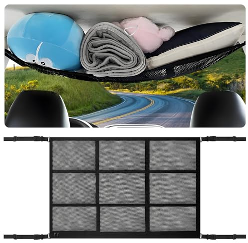 Rete Portaoggetti Auto, Bagagli Net Bagagli Net Tetto Auto, Organizer Auto, Deposito Bagagli Soffitto, Accessori Campeggio per Quattro Bracci Tetto, Van, SUV, Jeep,90 * 65cm