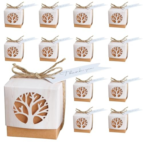 KiKiHong Livets träd presentlådor 25 stycken små lådor, liten chokladlåda för konfektyr gästpresenter bröllop födelsedagsfest souvenir 5 x 5 x 5 cm