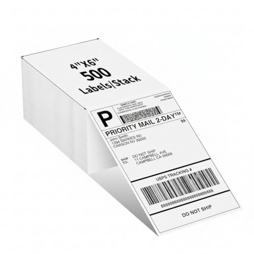 Fanfold 4 x 6 Direct Thermal Labels, (500 Labels/Stack) - 500 | Compatible Zebra, Brother, DYMO, TSC, Honeywell, Munbyn Printers for Post Office, Evri, DPD, Yodel, DHL, Parcelforce, UPS