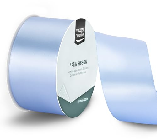 Vaessen Creative Nastro di Raso Azzurro - Nastro Colorati 20 m x 50 mm per il Fai-da-te - Decorazioni Matrimonio - per Regali e Segnalibri