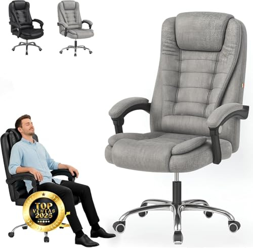 EveryKip Silla de Oficina Profesional con Respaldo Alto 360° – Sillón Acolchado y Reclinable Cojín Lumbar, Altura Ajustable Ergonomico Alfombra Bebe Acolchada Plegable (Gris)