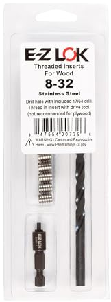 E-Z LOK 400-008-CRThread Installation Kit for Wood Stainless Steel Threaded Inserts, Includes 8-32 Knife Thread Inserts (10), Drill, Installation Tool