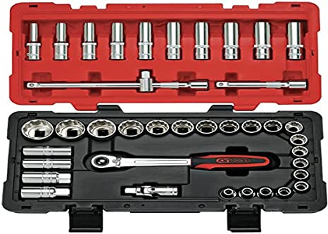 KS Tools - 922.0640 - Steckschlüsselsatz und Zubehör 1/2-8 bis 34 mm - 12-kant - Ultimate - Bi-Komponenten-Koffer mit verstärkten Ecken - Satiniertes Chrom-Finish - 39-teilig