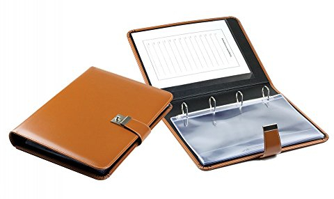 DELMON VARONE - Personalisierbare Dokumentenmappe DIN A4 mit Schloss & Schlüssel inkl. 10 Klarsichthüllen, Cambridge Top Grain Leder braun, Ringbuch Mappe mit Verzeichnis für Dokumente & Urkunden