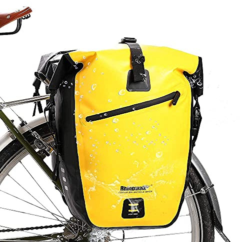 Rhinowalk Fahrradtasche, wasserdichte Fahrrad Gepäckträgertasche, für Fahrrad Gepäckträger, Satteltasche, Umhängetasche, Laptop, professionelles Fahrradzubehör, 27L Gelb