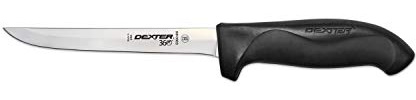 Dexter-Russell 36001 Narrow Boning Knife, 6 High Carbon Stainless Steel Blade, Flexible Precision Edge, Contoured Black Polypropylene Santoprene Handle, Made in USA, Professional Meat Trimming Knife