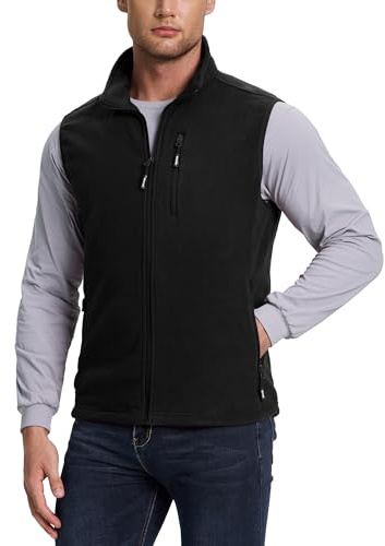 Outdoor Ventures Men's Full-Zip Lightweight Polar Fleece Vest Outerwear with 5 Pockets Warm Winter Sleeveless Jacket Casual