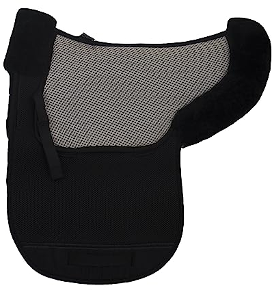 Engel Reitsport | AirTec Plus Lammfell Satteldecke mit Funktionsgewebe ATP-SADEK2 wirbelsäulenfrei aufpolsterbar Fellkranz vorne und hinten Schwarz/Schwarz VSS (Vielseitigkeit/Springen)