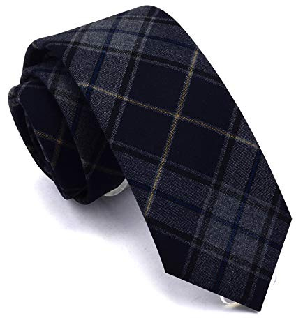 Gusleson Tartan Tie Mens Casual Gray Ties Dark Navy blue Striped Necktie Festival Gifts (UK0910-08)