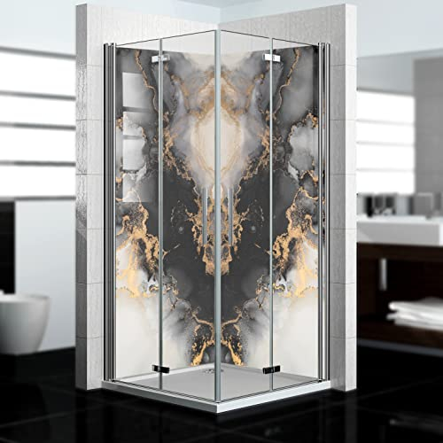 dedeco Pannello posteriore doccia angolare impermeabile, motivo marmo V13, 2 x 90 x 210 cm, come pannello posteriore per il bagno per la sostituzione delle piastrelle, come parete decorativa,