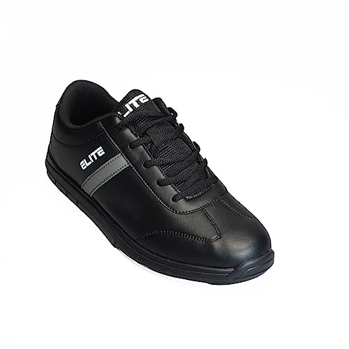 ELITE Men's Basic Athletic Lace Up Bowling Shoes with Universal Sliding Soles for Right or Left Handed Bowlers (Black/Grey, US Footwear Size System, Adult, Men, Numeric, Medium, 12)