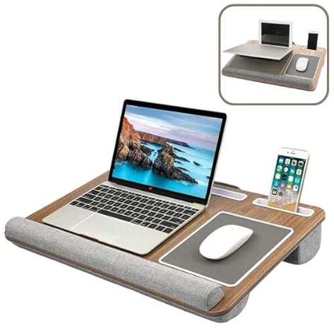 Laptop Tray with Pillow Cushion - Adjustable Lap Desk for Bed & Sofa - Built-in Mouse Pad, Wrist Rest & Phone Holder - Fits Up to 17 Laptops - Portable Writing & Gaming Tray
