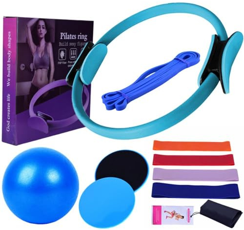 Solinder Pilates-ring cirkel pilates-utrustning för motionsträning, pilates-ring och bollset, motståndsband och mer, perfekt för hempilatesutrustning