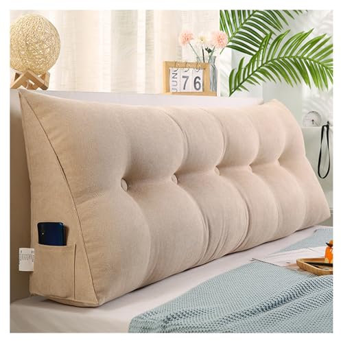 CJJZFO Lesekissen für Bett Und Sofa, Stützkissen Rücken Bett, Kissen Bett Rückenlehne, Lendenkissen Bett, Rückenkissen für Sofa, Kordsamt Keilkissen Sofa(Beige,80 * 50 * 20cm)