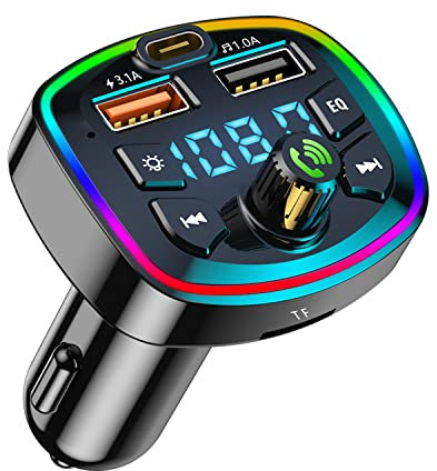 Bluetooth FM Transmitter Auto Zubehör, Adapter Mit Freisprecheinrichtung, Radio Adapter 5.3 Schnellladen Unterstützen SD-Karte USB-Disk