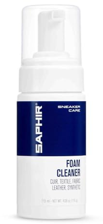 Safir Nettoyant pour baskets, type mousse, élimine soigneusement la saleté avec de la mousse, shampooing pour baskets, nettoyant pour chaussures, détergent, détachant, cuir, cuir synthétique, toile