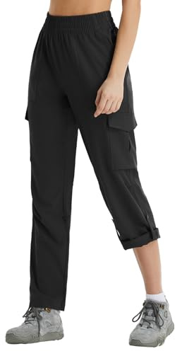 baleaf Damen Wanderhose Outdoorhose Capri Cargohose Wasserabweisend Campinghose Trekkinghose Schwarz XL