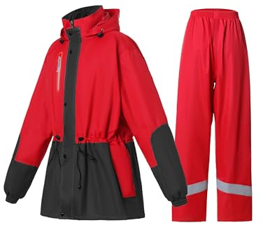 RAINFREEM Rain Suit for Women Waterproof Hooded Rain Gear Rain Jacket and Pants 2 Piece Breathable Rain Coat Outdoor