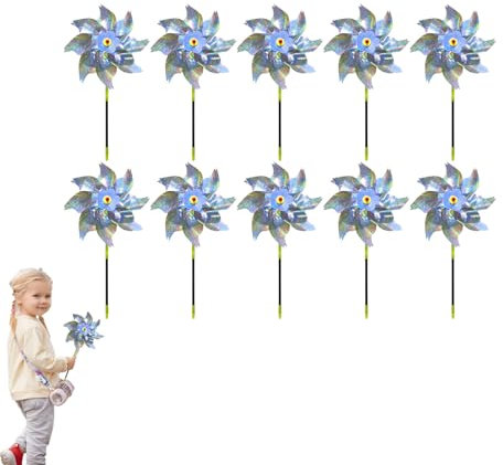 Moulin à Vent Anti-Oiseaux,10 Pièces Moulin à Vent Réfléchissant,Moulin à Vent Anti Pigeon,Moulin a Vent Repulsif Oiseaux,Moulin à Vent Décoratif pour Balcon Cour,Convient aux Jardins,Vergers,Pelouses