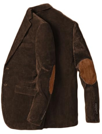 Stillluxury Giacca Blazer con Toppe al Gomito da Uomo Monopetto in Corduroy Casual Giacca Sportiva con Collo a Nodo per Matrimonio e Smoking, marrone cioccolato, 5XL