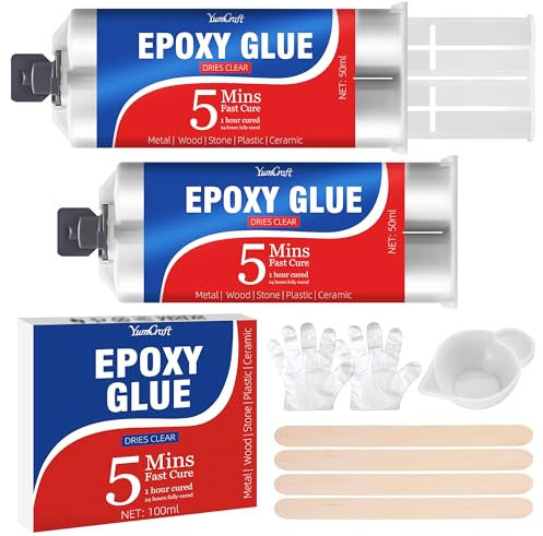 Pegamento Epoxi 100ml, 5 Minutos Pegamento Epoxi 2 Componentes de Uso Universal, Transparente Curado RáPido Pegamentos Fuerte la ReparacióN de PláSticos Duros, Metales, CeráMica, Madera, Duradero