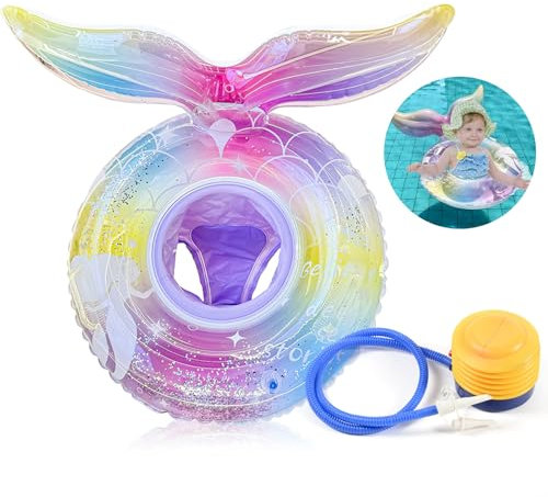 FEMONGY salvagente con mutandina, salvagente bambini Con pompa del piede gonfiabile, Con forma di coda sirena per piscina, anello di nuoto in PVC per bambini,