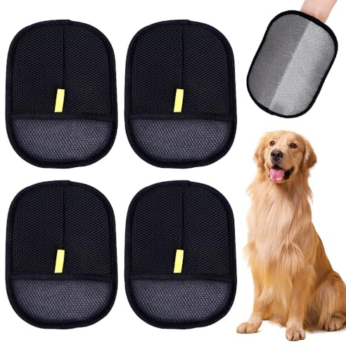 Fiotha 4 Pcs Gants Antistatiques pour Poils d'animaux, Gants de Toilettage pour Chien, Gants de Toilettage Double Face pour Animaux, Double Sided Pet Grooming Gloves, pour Washing Deshedding Grooming