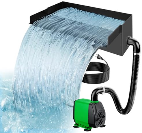 Juego de cascada para estanque de jardín, juego de cascada de acero inoxidable, bomba de estanque con kit de cascadas, filtro de cascada, fuente de agua (sin luz) (bomba de 20 cm, 30 W, 2000 L/H)