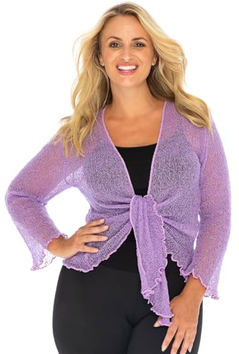 NetSetUK Women’s Fish Net Tie Up Shrug 3/4 Sleeve Fine Knitted Ladies Bolero Shrug Top Jacket Cardigan One Size Lilac