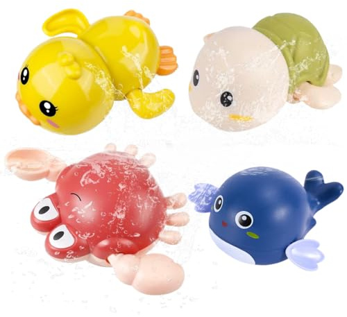 Juguete Baño Bebe, 4 Piezas, Juguetes de Baño para Bebé, Juguetes Piscina Bebe, Juguetes Bañera Pingüino Tortuga, Juegos de Agua para Niños,Juguetes de Natación del Flotante para Niños