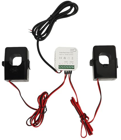 Contatore di energia intelligente WiFi monofase compatibile con Tuya Life, monitor di potenza in kWh con 2 sensori a pinza CT 300 A, monitoraggio in tempo reale di tensione,
