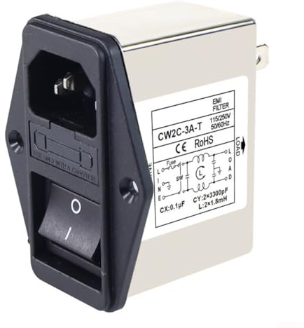 Marchfunny Filtro de alimentación IEC Outlet CW2C3610AT con fusible e interruptor basculante 220V para supresión efectiva en configuraciones electrónicas y de iluminación (CW2C-3A-T)