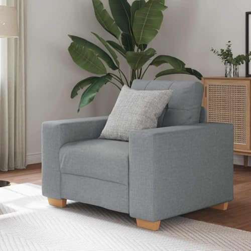 QUAHEAS fåtölj ljusgrå 60 cm tyg, modern relaxsoffa med träarmstöd, bekväm enkelfåtölj för vardagsrum, sovrum, kontor