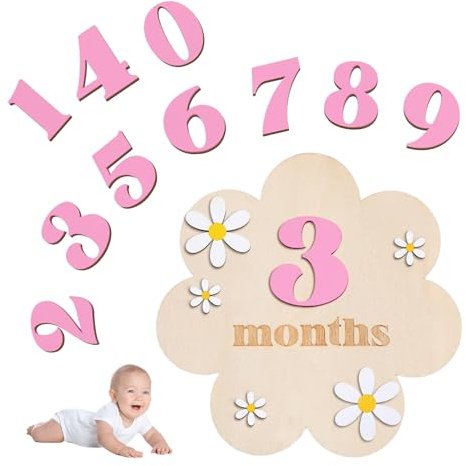 1 juego de tarjetas de hitos de madera para bebé, tarjetas mensuales para bebés de 1 a 12 meses, tarjetas de hitos para bebé, estilo floral, tarjetas de hitos mensuales intercambiables para fotos de