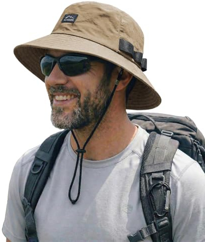 Hat Hut Mens Bucket Sun Hats, UPF 50+, Breathable Cooling Hat, Lightweight Bonnie for Outdoor Hiking Fishing (UK, Alpha, One Size, Khaki)