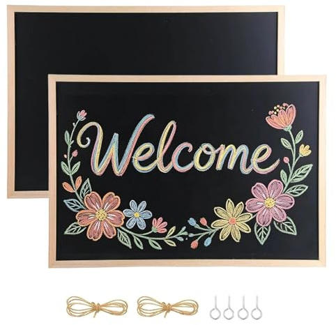 2 Pack Wall Mounted Chalk Board 40x30cm, Wall Mounted Bulletin Chalk Boards with Wooden Frame, Erasable Hanging Chalkboards for Kitchen, Office, School, Menu, Memo, Notice Bulletin Board