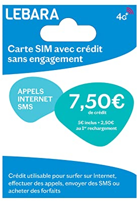 Lebara - Tarjeta SIM de prepago para Francia que incluye 7,50 € de crédito (5 € + 2,50 €) para hacer llamadas, mandar SMS y utilizar Internet en Francia y en el extranjero a precios reducidos (comprueba la normativa local para asegurarte).
