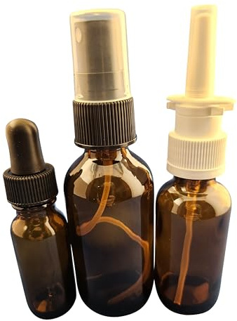 Snoot! Amber Glass EMPTY Colloidal Silver Applicator 3-Pack, w/ 2oz Mist Sprayer, 1oz Nasal Sprayer, and 1/2oz Dropper
