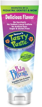 Tanner's Tasty Paste Baby Bling - Anticavity Fluoride-Free Children’s Toothpaste/Great Tasting, Safe, and Effective Vanilla Flavored Toothpaste for Kids (4.2 oz.)